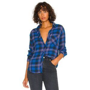 Rails Womens Small Brady Shirt Long Sleeve Cobalt Black Citrus Top